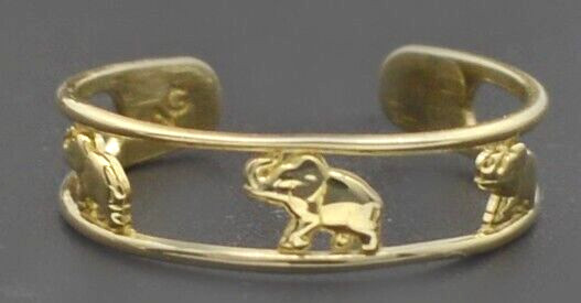 10K Real Yellow Solid Gold lucky Elephant Shaped Toe Ring Adjustable 4.1mm 0.7gr