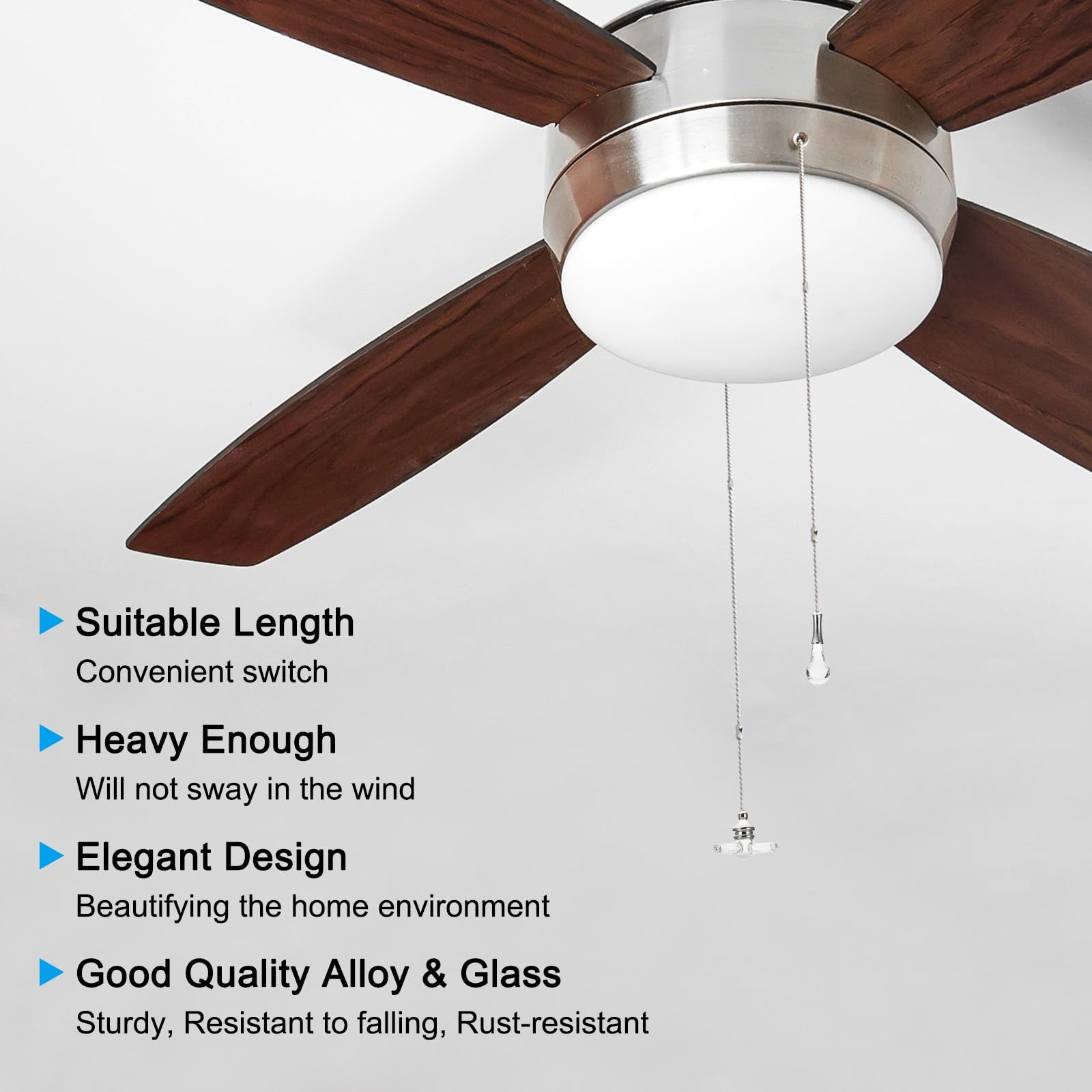 14" Ceiling Fan Pull Chain Extender Set, 2 Pcs Glass Decorative Light Bulb & ...