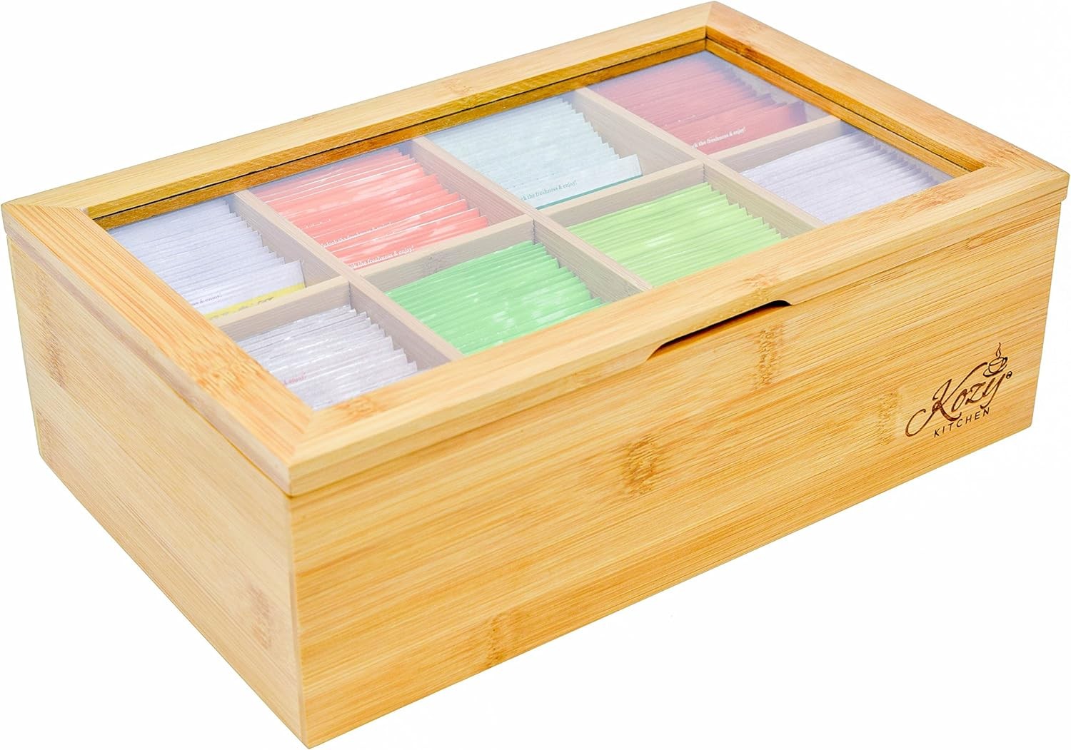 Bboo Tea Box Stora Organizer,  Natural Wooden Finish Tea Bag