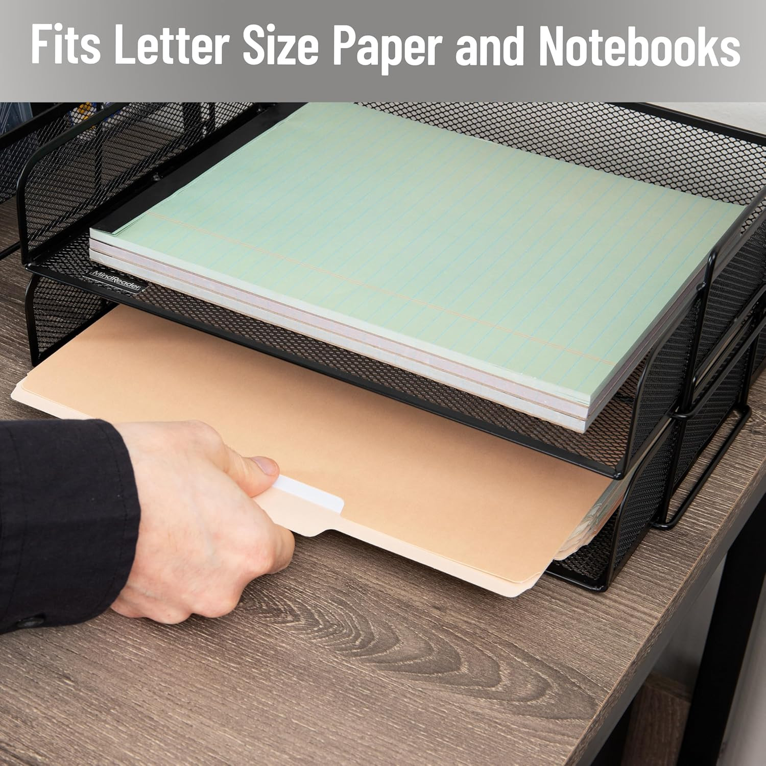 Stackable Paper Tray, Desktop Organizer, File Storage, Office, Metal Mesh, 2 Pcs
