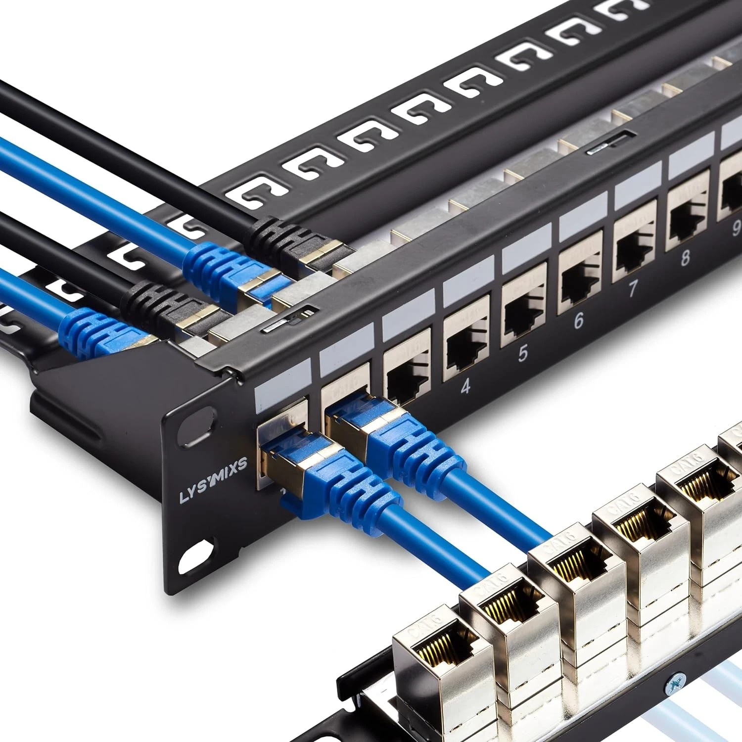 24 Port RJ45 Patch Panel Cat6 STP Feed Through, Coupler Network 24