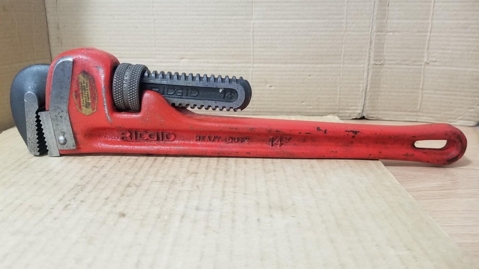 Vintage Ridgid Red 14" Heavy Duty Pipe Wrench Made in USA Working , VGC