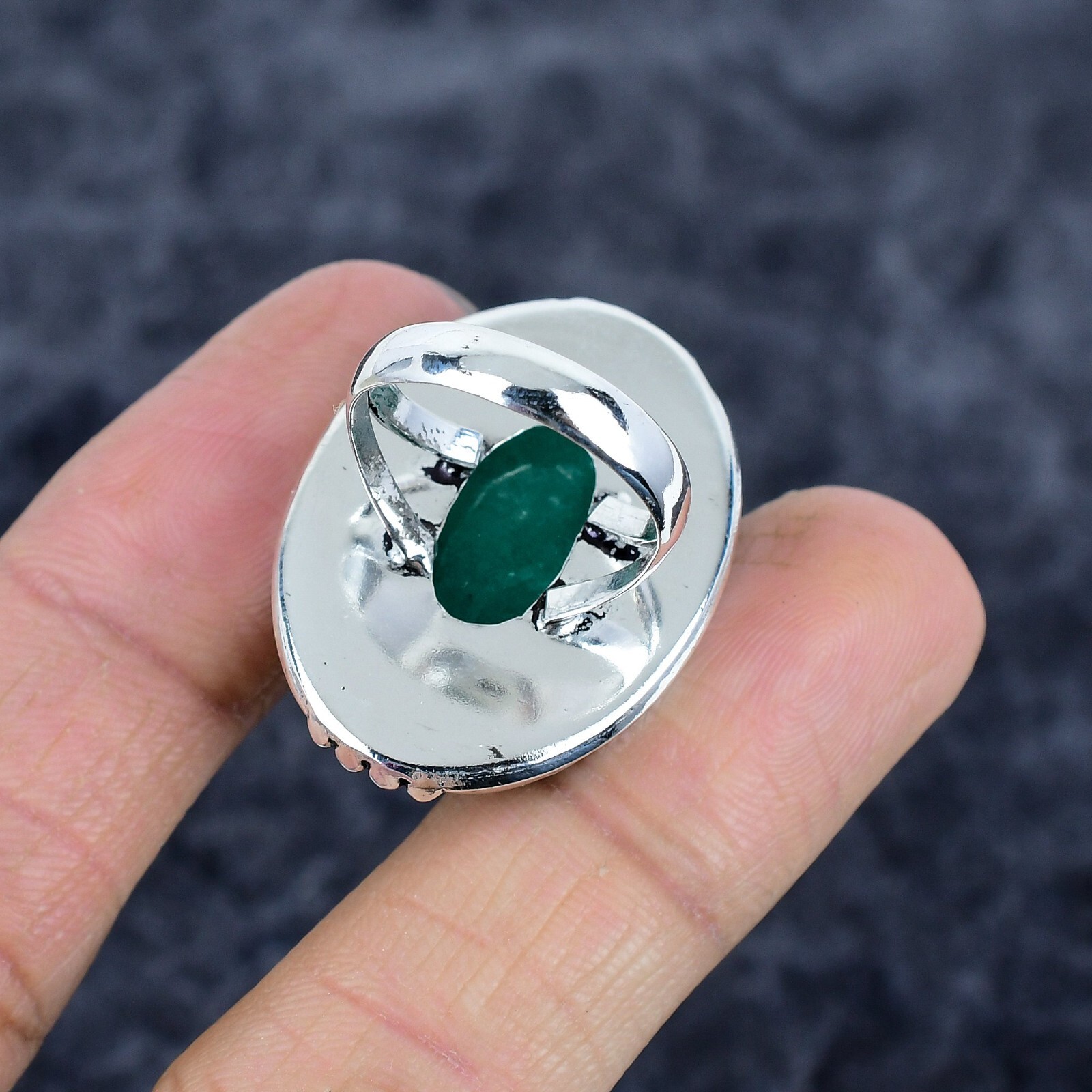 Emerald Lab Created Gemstone Handmade 925 Sterling Silver Ring Gift For Her