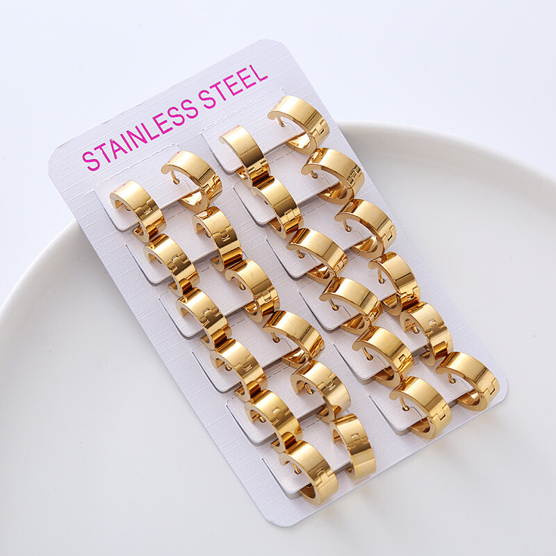 12 Pairs/Card 316l Gold Stainless Steel Round Earring studs Women ear buckles
