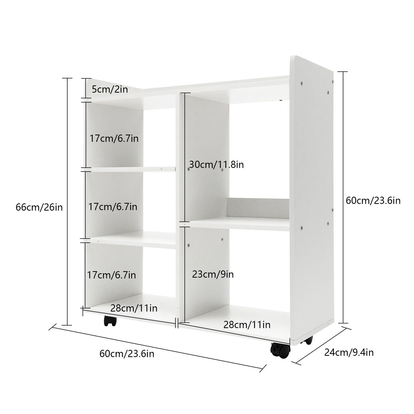 23.6*9.4*26 in Warm White Filing Cabinet Storage Shelf Mobile Printer Stand