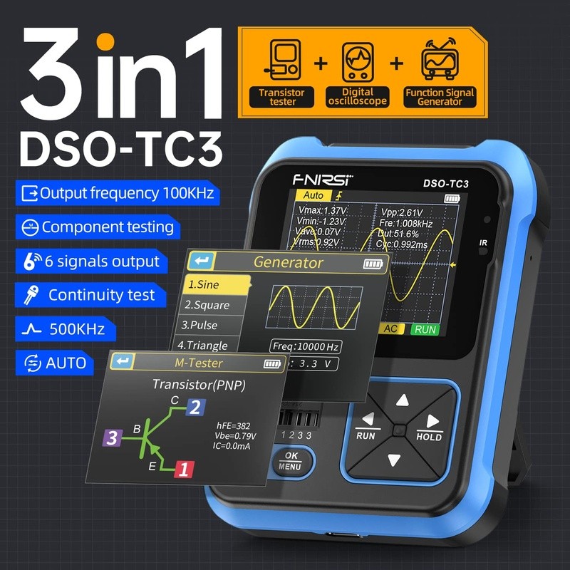 DSO-TC3 Handheld Oscilloscope Function Generator Transistor Tester Multimeter US