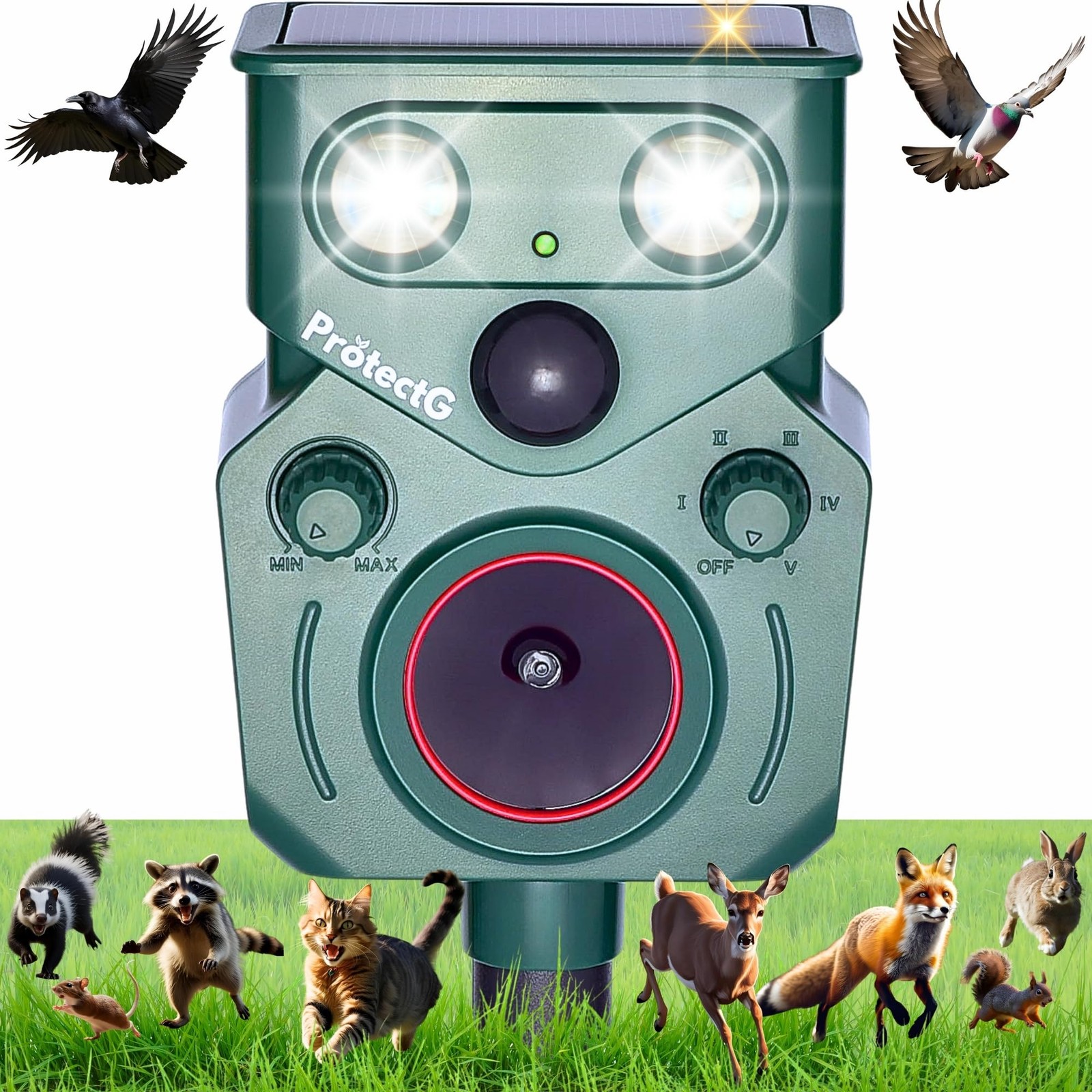 Motion Activated Solar Ultrasonic Animal Repellent  Waterproof Yard Protector
