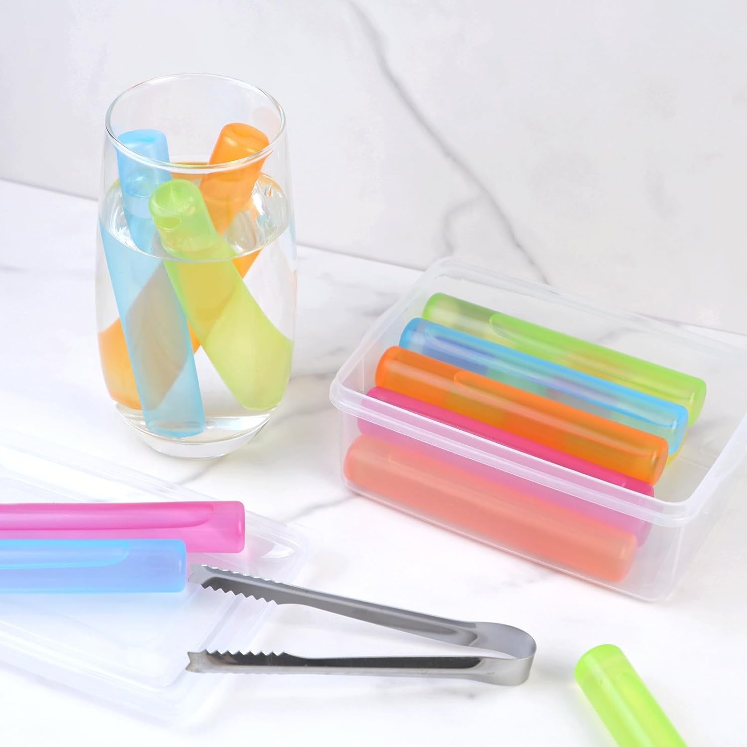 Reusable Ice Cube with Lid and Bin, 8 Pack Plastic Cubes 8 Pack, Sticks