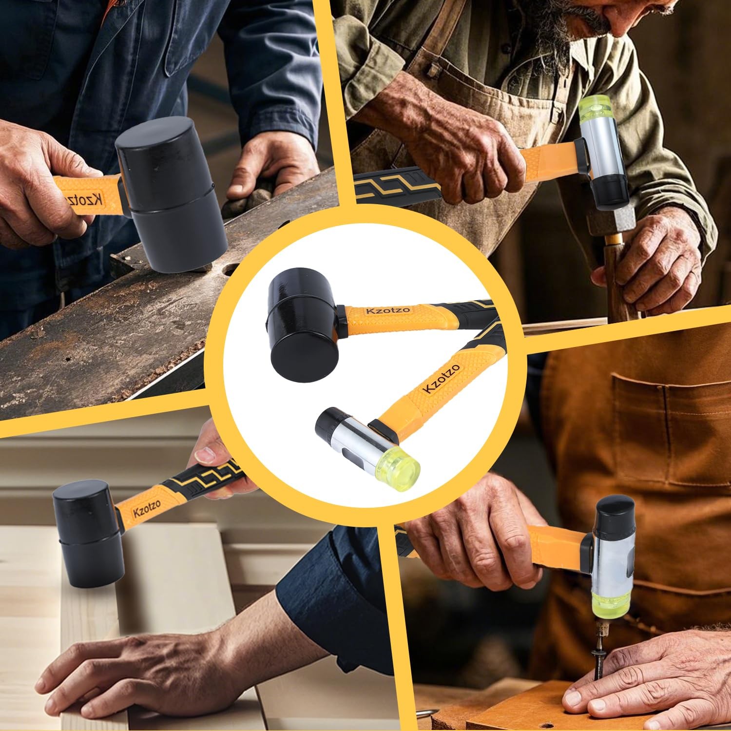 2Piece Rubber Mallet Hammer Set, 8oz Rubber Hammer Mallet & 25mm DoubleFaced ...