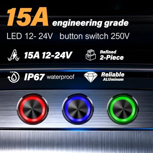 15Amp momentary Push Button Switch，(0.866") 12V-24V Push Button 22mm green