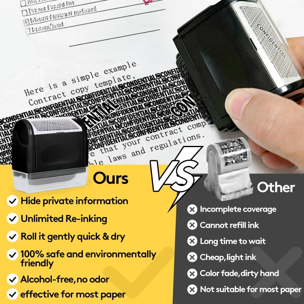 Identity Theft Protection Roller Stamp with Refill Ink - Confidential Roller Sta