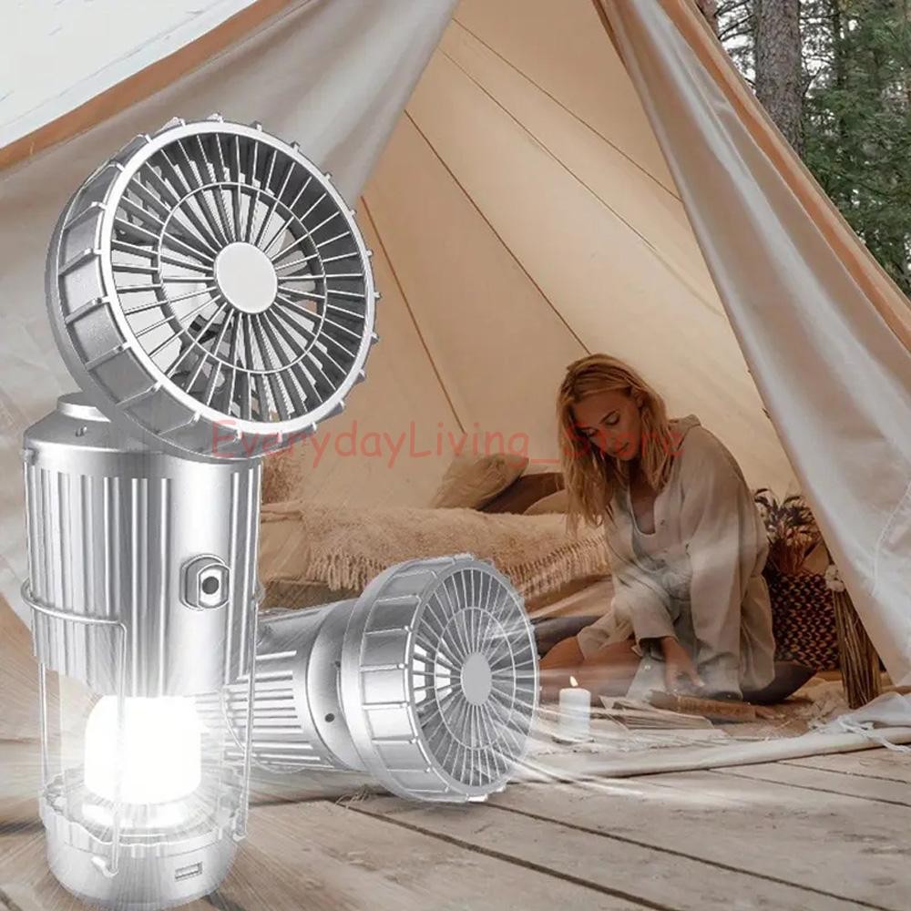 Solar Portable LED Camping Lantern with Fan USB Rechargeable Flashlight Lamp US