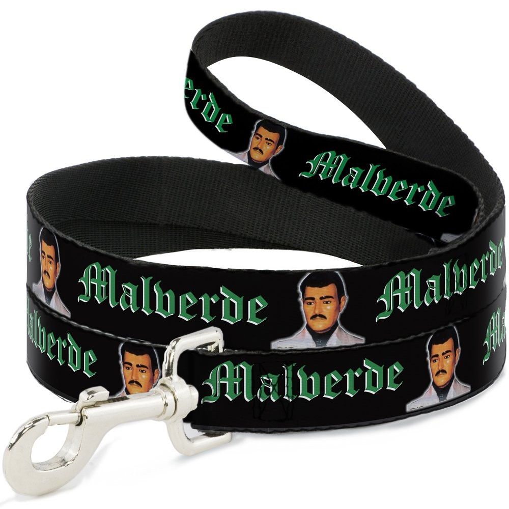 Malverde Repeat Pattern Dog Leash 6 Feet Long 1.0 Inch Wide Black White