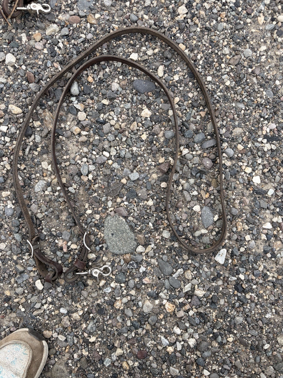 Brown leather western roping reins with alligator clips
