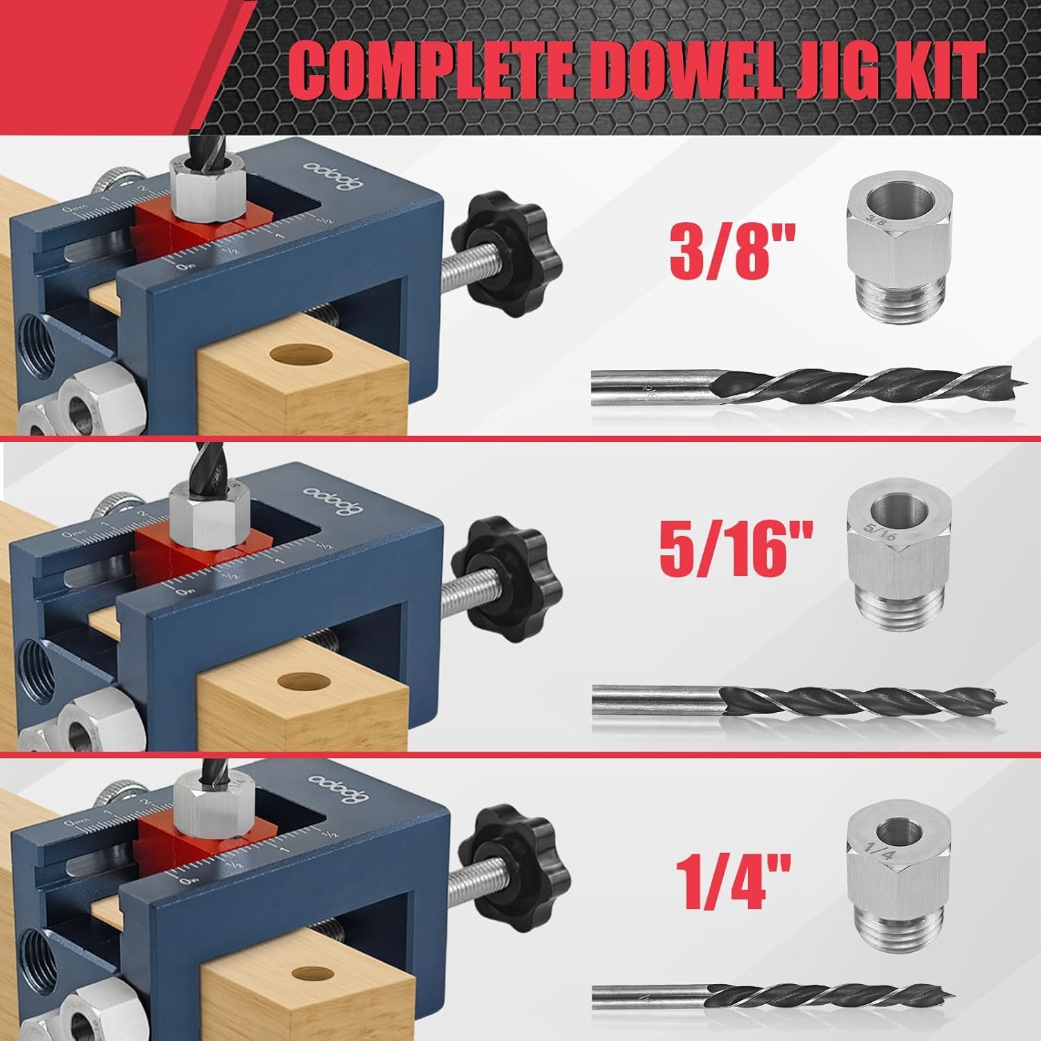 Self-Centering Doweling Jig Kit Woodworking – Adjustable Width Dowel Jig
