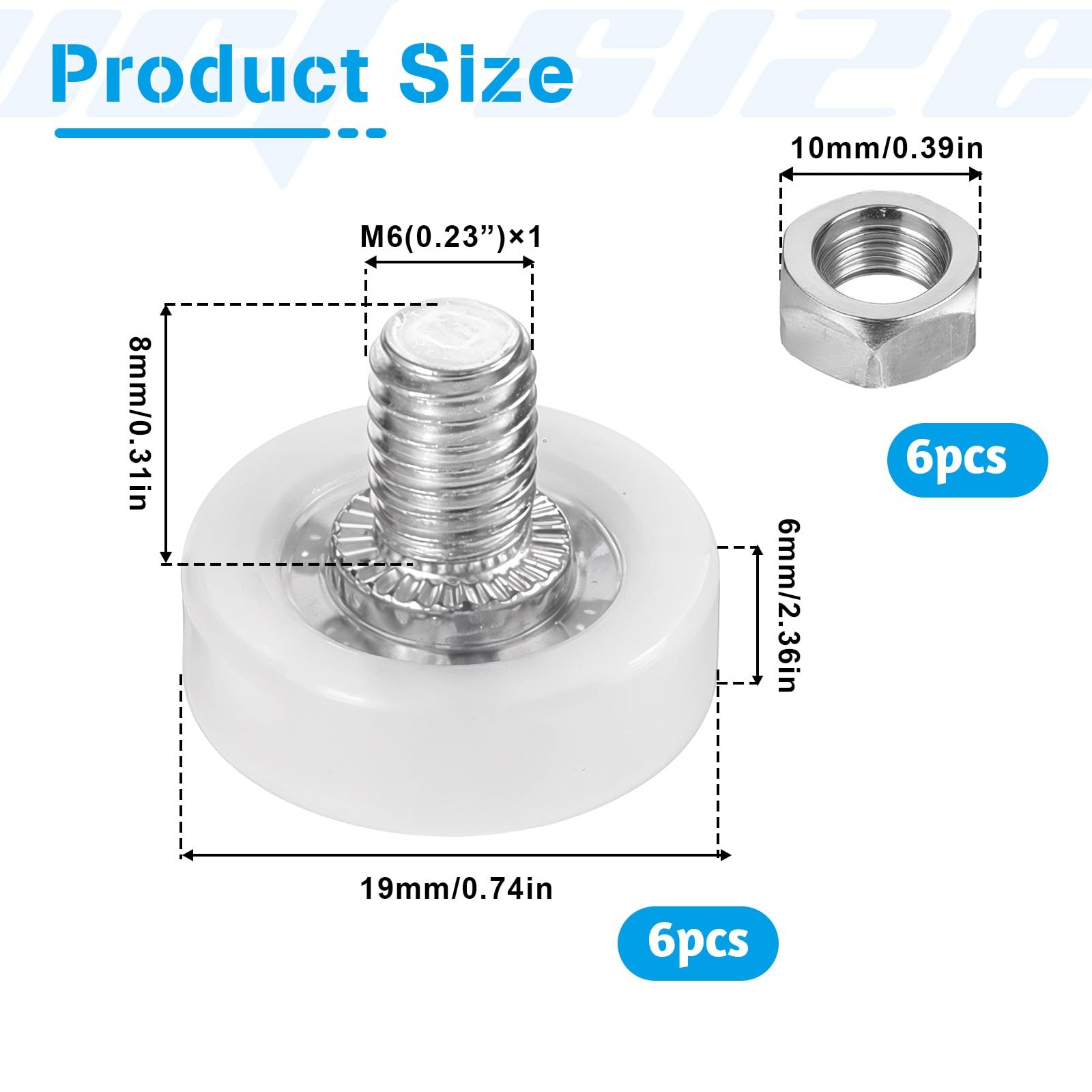 6 Pcs 19mm Drawer Rollers Drawer Replacement Wheels Drawer Pulley Replacement...