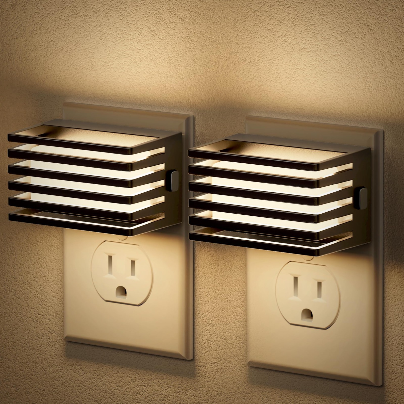 JandCase LED Night Light, [2 Pack] Lights 2 Pack, Warm - Black Shade