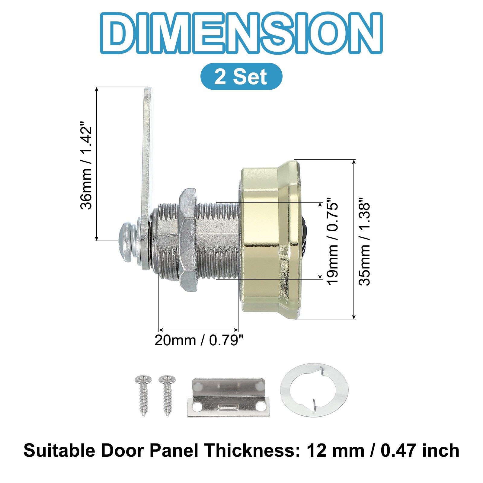 2pcs 13/16" Wardrobe Cylinder Lock with Gold Combination Code
