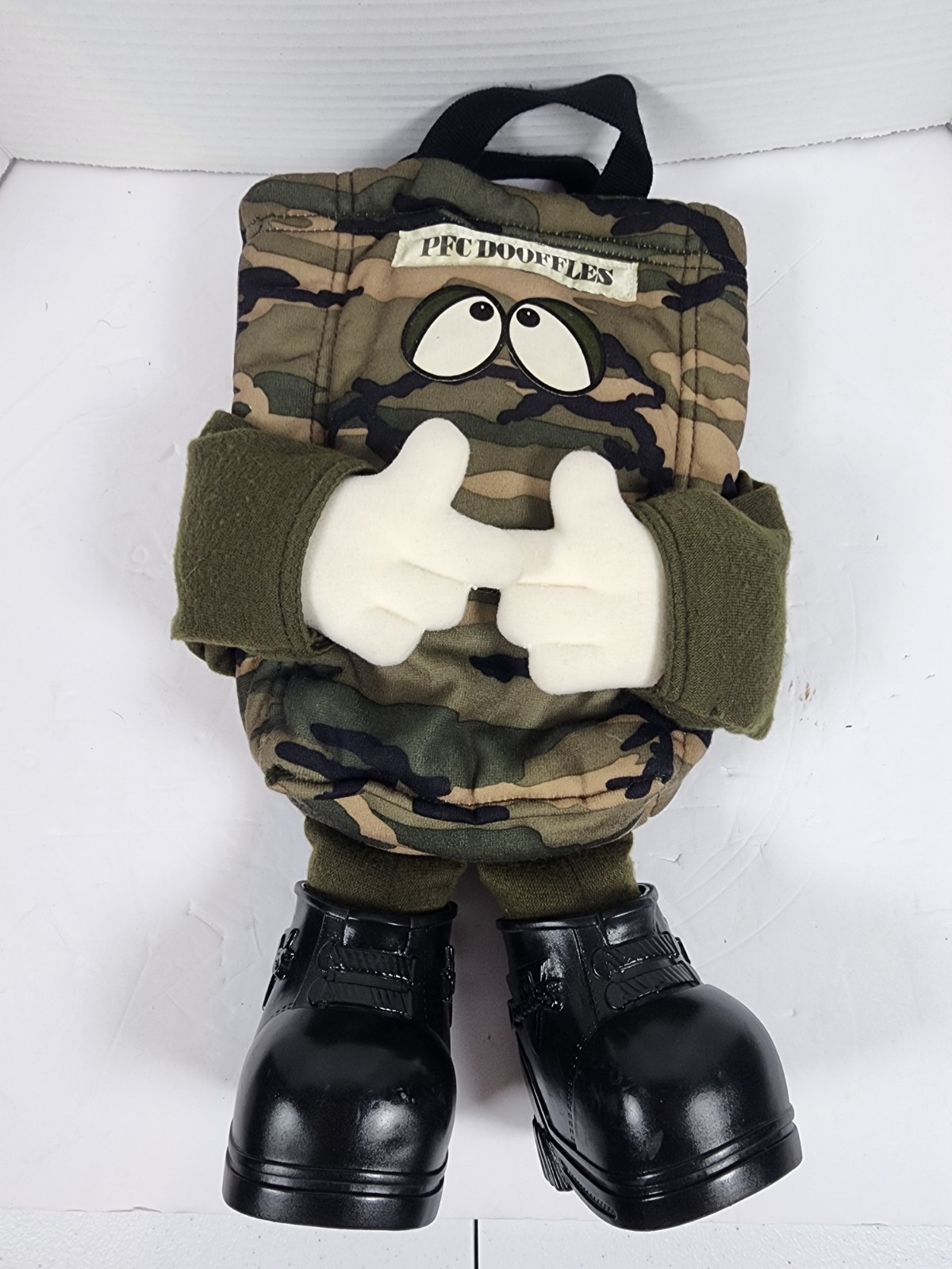 Vintage 1990 PFC Dooffles Peter G Blank Imagination Factory Camo Plush Bag