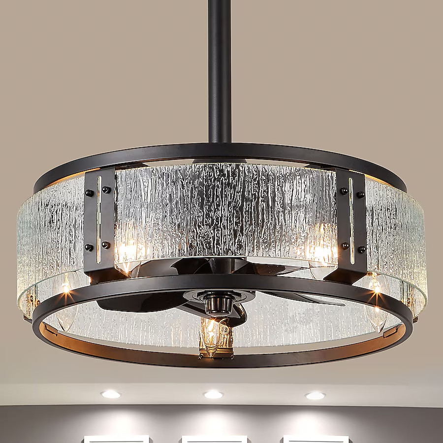 Oaks Aura Marcot 18 in Black Modern Glam Ceiling Fan w/Lights 6 speed Remote New