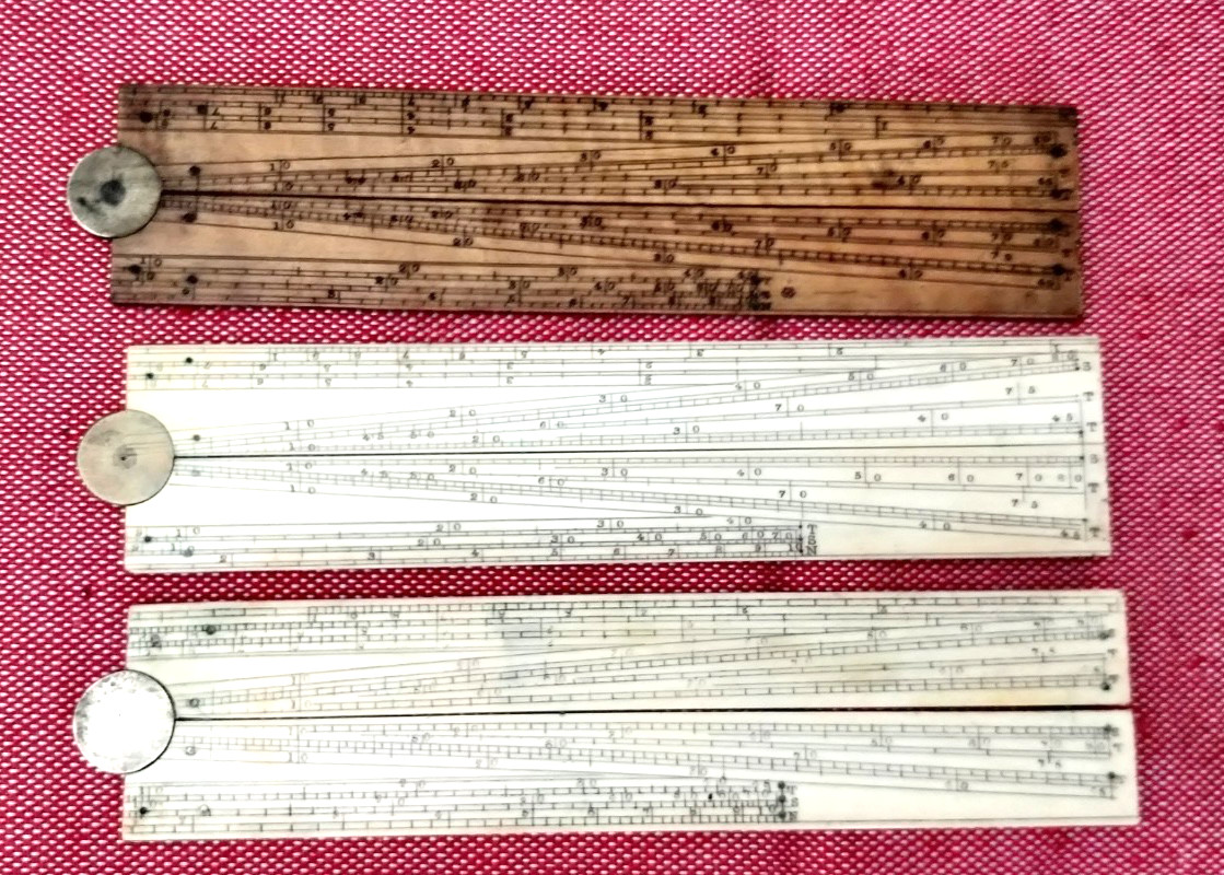 Antique 19thC SET OF 3 ~ 2 Fold SECTOR RULE  museum quality and condition