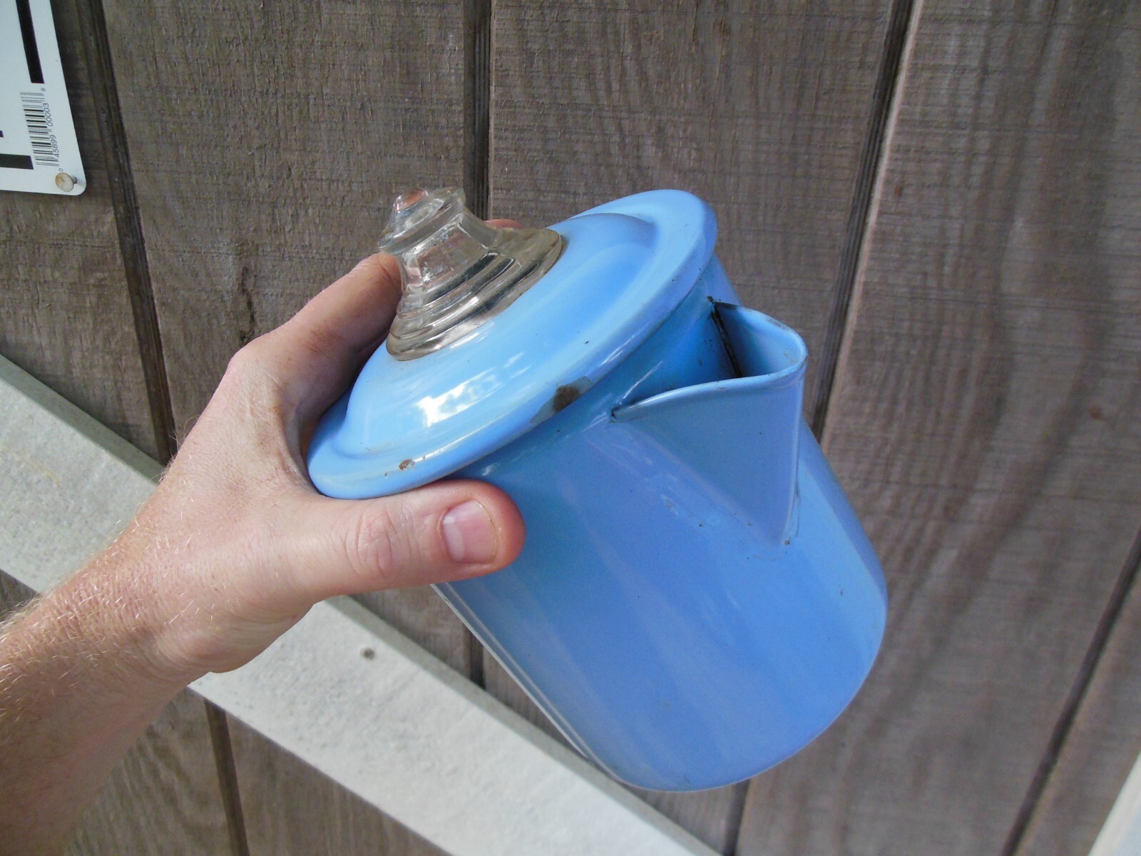 Vintage Percolator Light Blue Graniteware Metal Coffee Maker