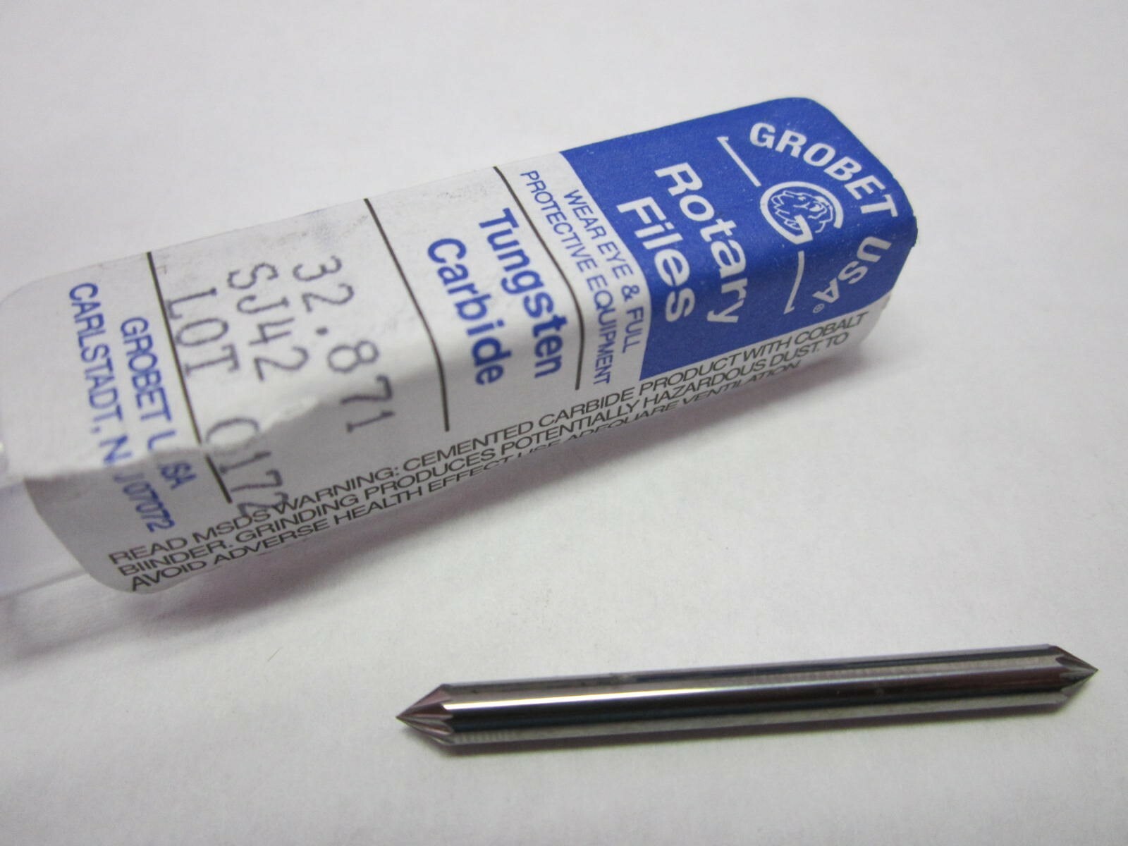 Grobet 1/8 x 1/8 x 3/32" x 1-1/2" Carbide Standard Cut Double End Deburring Burr