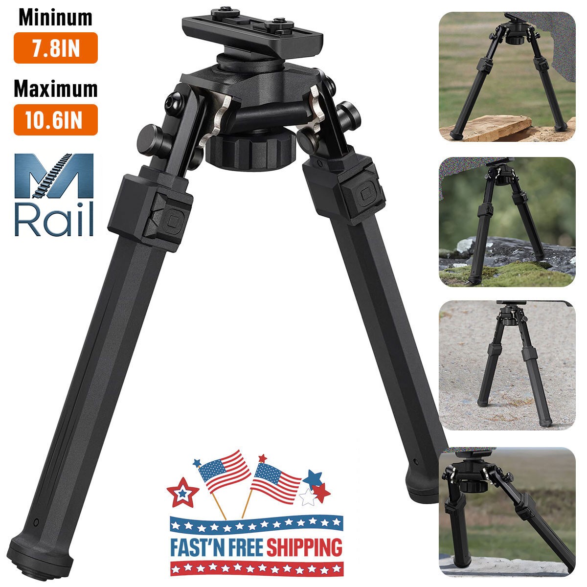 Portable 7.8"-10.6" Rifle Bipod 360° Swivel Hunting & Shooting Bipod For M-Rail