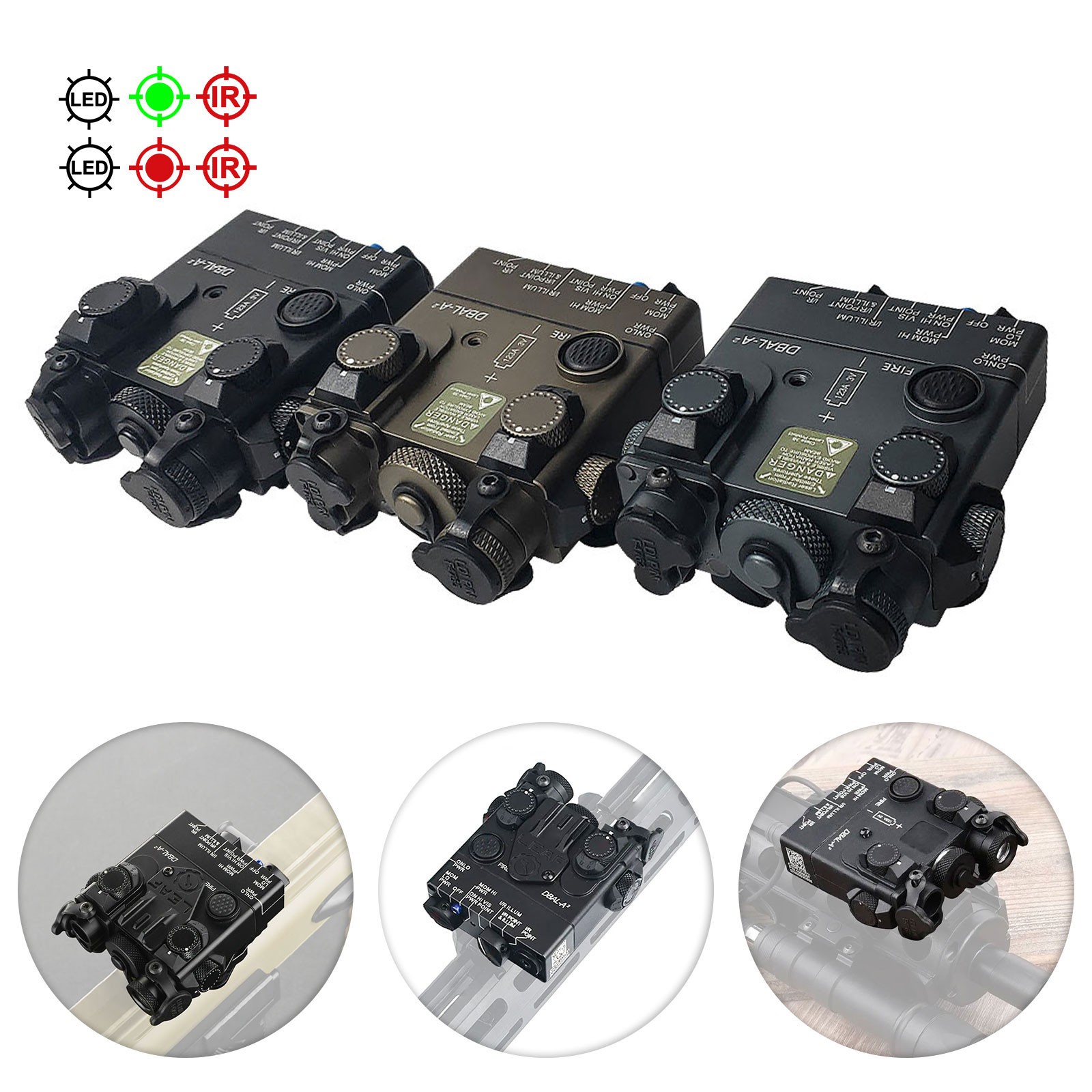 Tactical DBAL-A2 PEQ-15A IR/Green Visible Laser Dot Sight Light Dual Beam Aiming