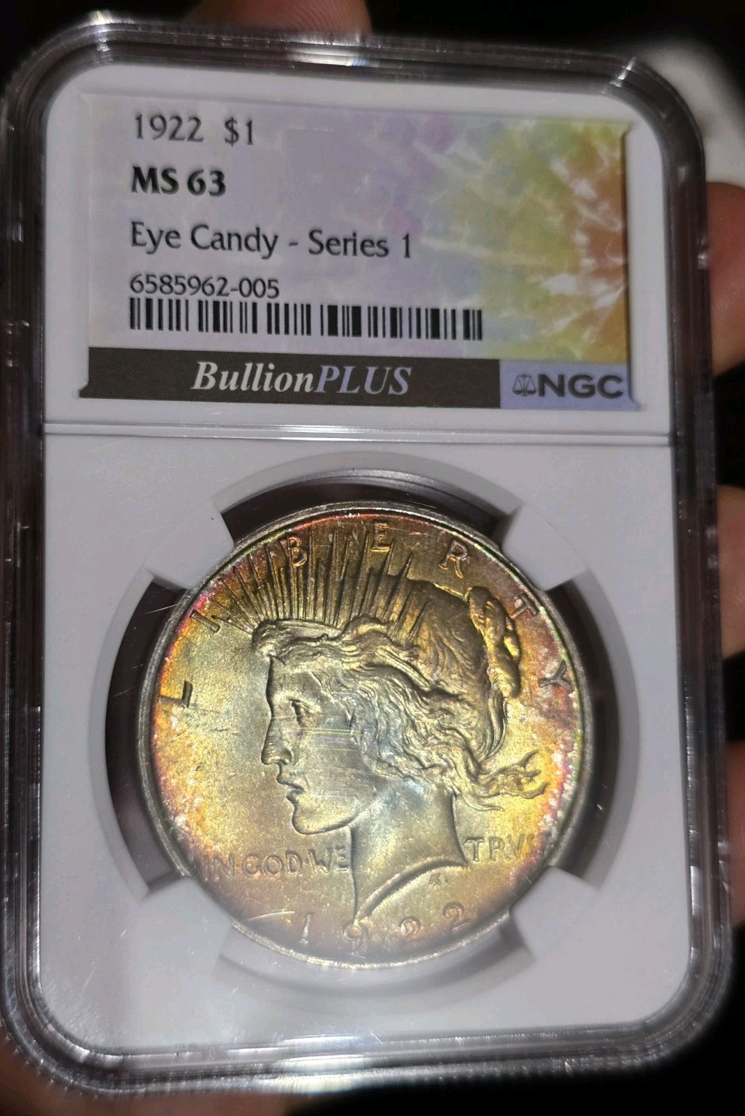 1922 Peace Dollar Silver Coin NGC MS 63 Eye Candy Series 1 Monster Toned
