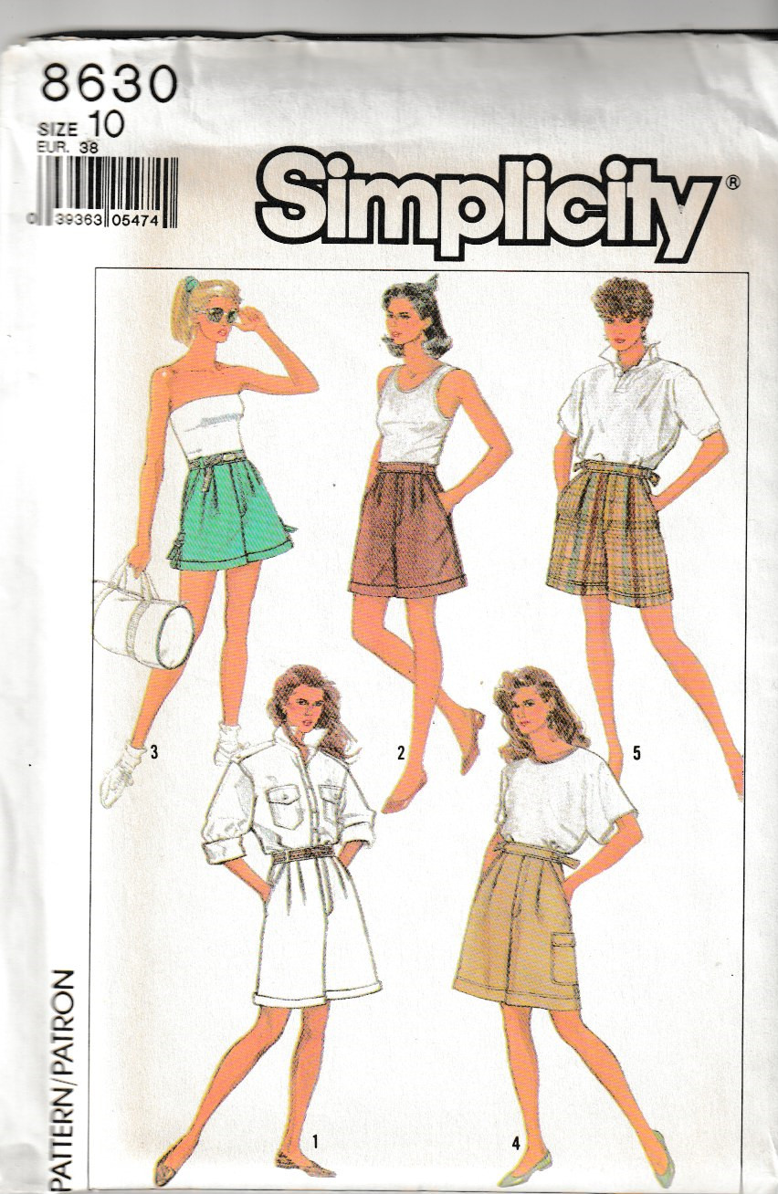 Simplicity Pattern 8630 c1988 Misses Shorts, Size 10, FF