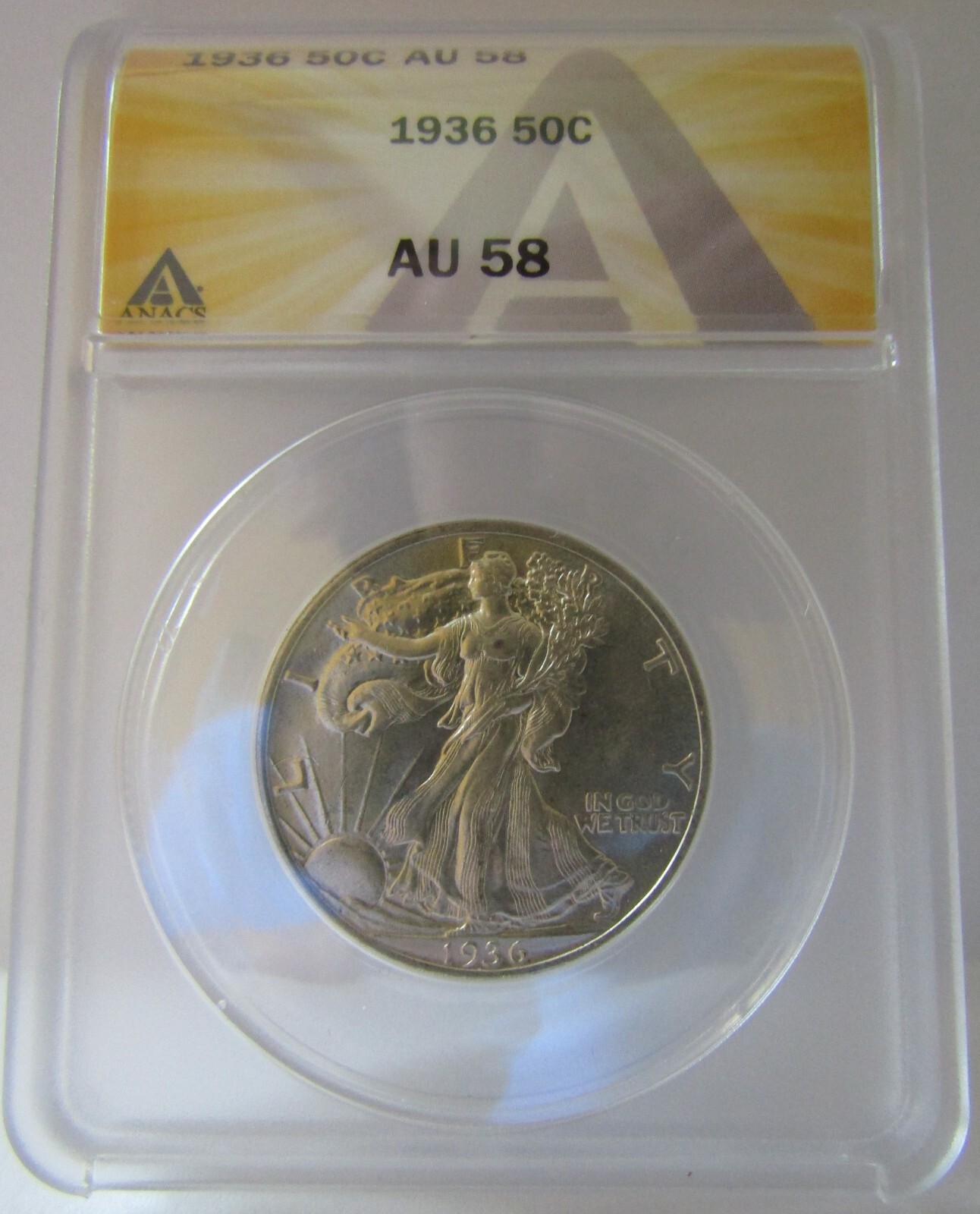 1936 Walking Liberty Half Dollar, ANACS AU 58