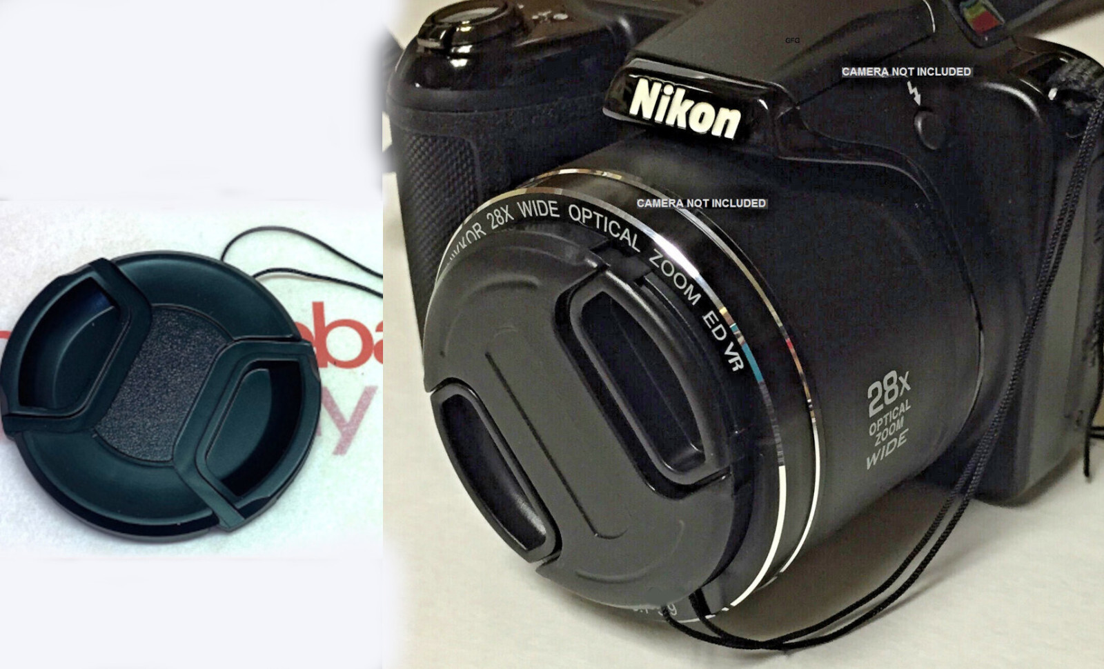 FRONT SNAP-ON LENS CAP DIRECTLY TO CAMERA NIKON COOLPIX L330 L 330 +HOLDER