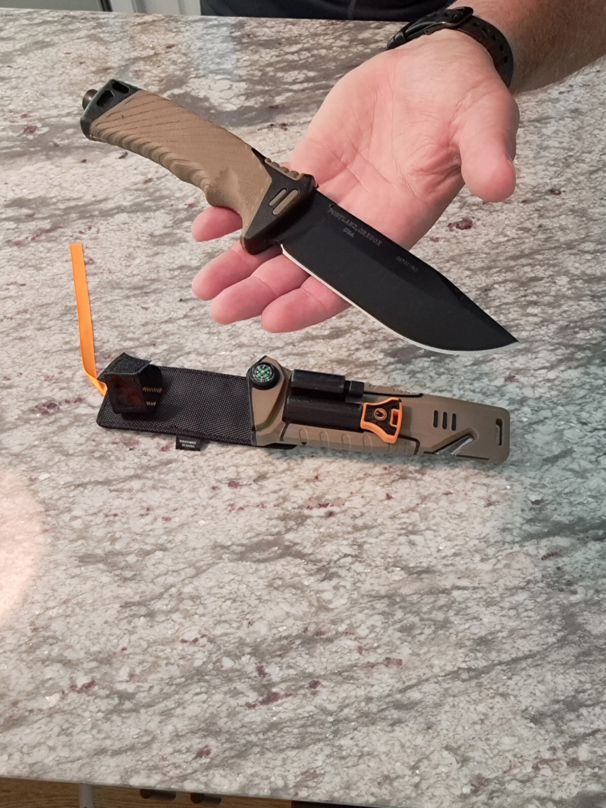 Tactical Fixed Blade Survival Knife with firestarter, LED light, compass, MORE!