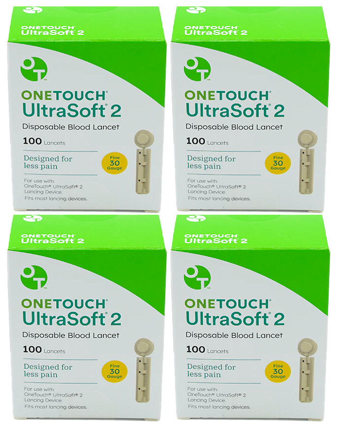 OneTouch UltraSoft 2 Lancets Fine 30G 100 Lancets per pack-Pack of 4=400 Lancets