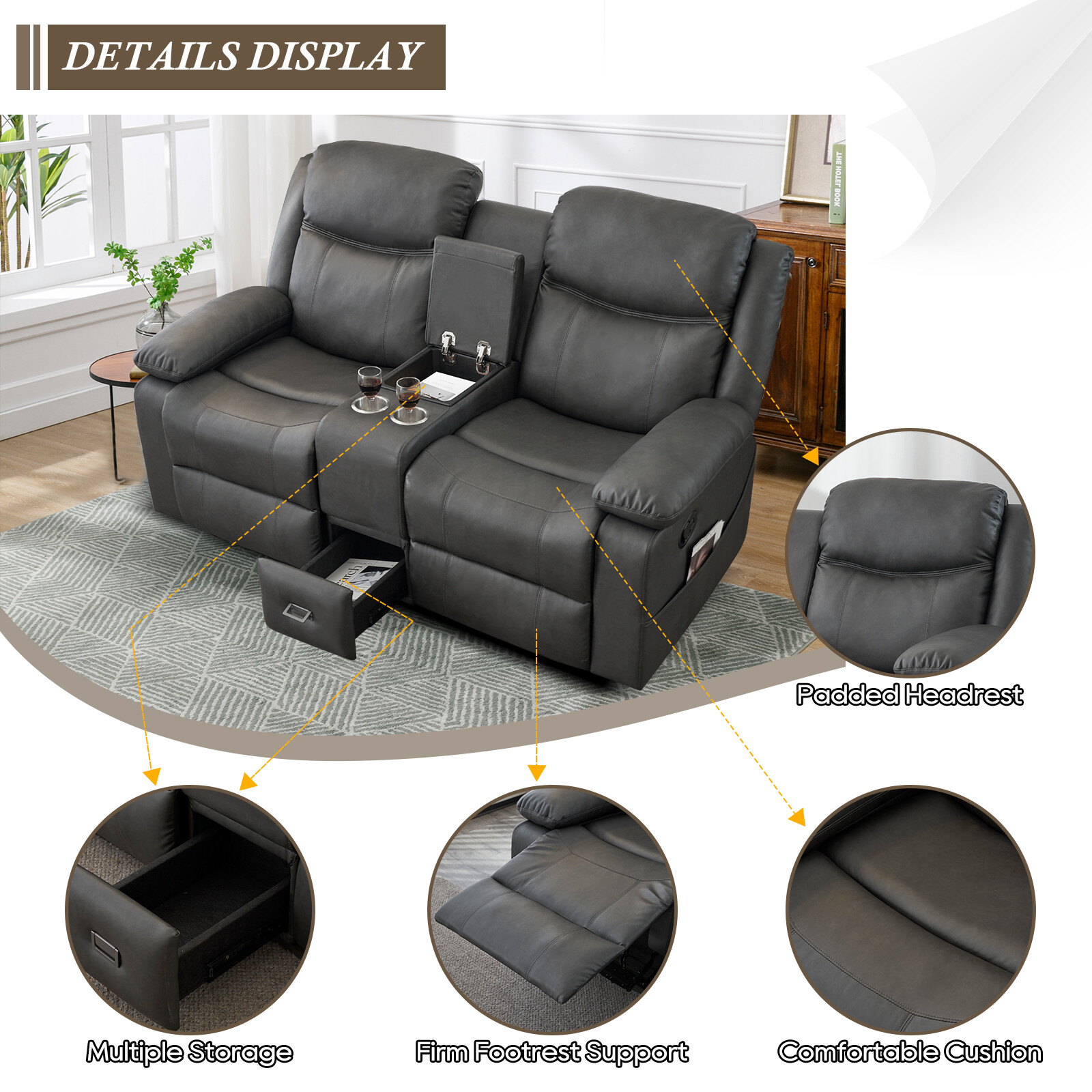 Loveseat Recliner, Reclining Loveseat with Console, Double Reclining Loveseat