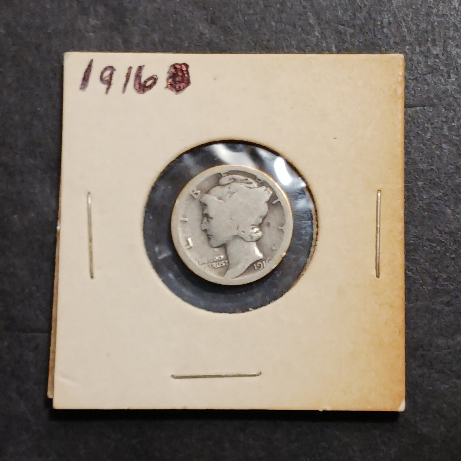 1916 Mercury Dime Antique 90% Silver Coin 1st Year Issue Worn Mint Mark