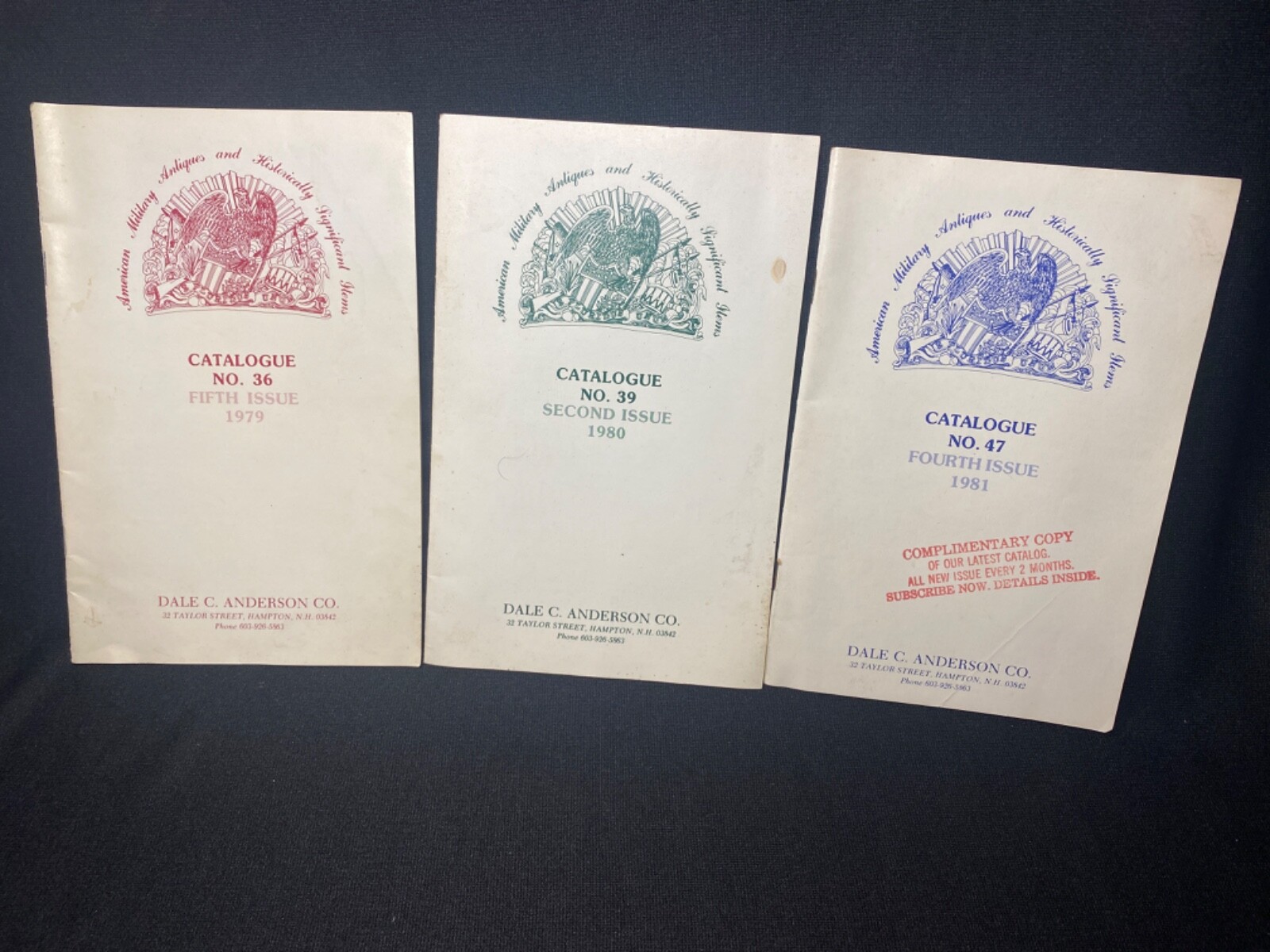 Dale C. Anderson Co. Military Antiques Catalogues #36 1979 #39 1980 & #47 1981