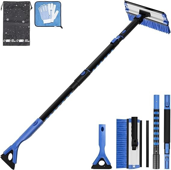 47″ 5-in-1 Extendable Car Snow Brush Foam Snow Brush with Squeegee Ice Scraper