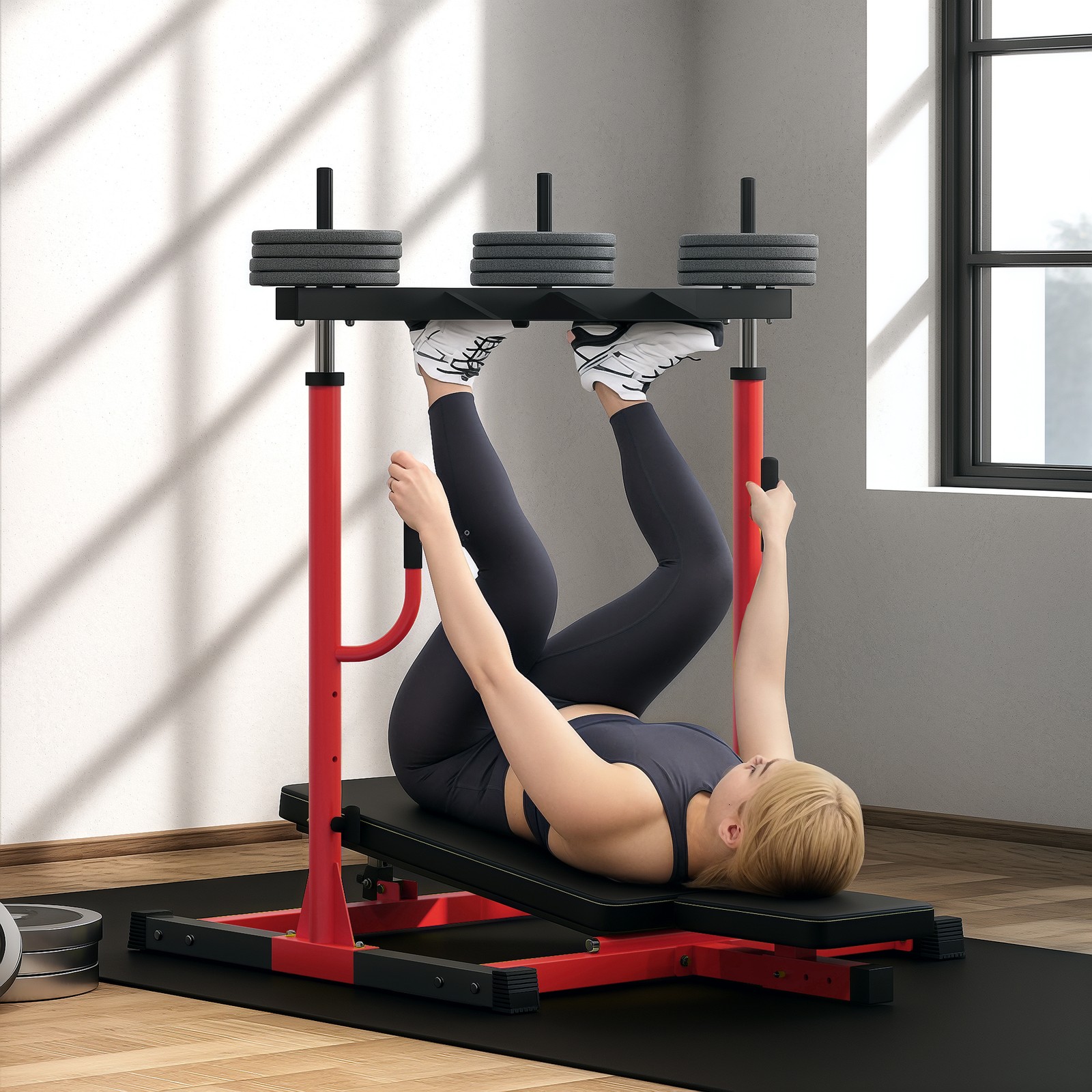 Soozier Leg Press Machine with Adjustable Leg, Back, Head Positions, Red