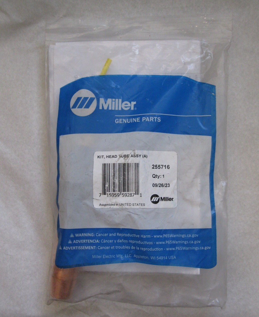 New Miller 255716 Head Tube Assembly Kit Air-Cooled 180 Deg 4 Inch