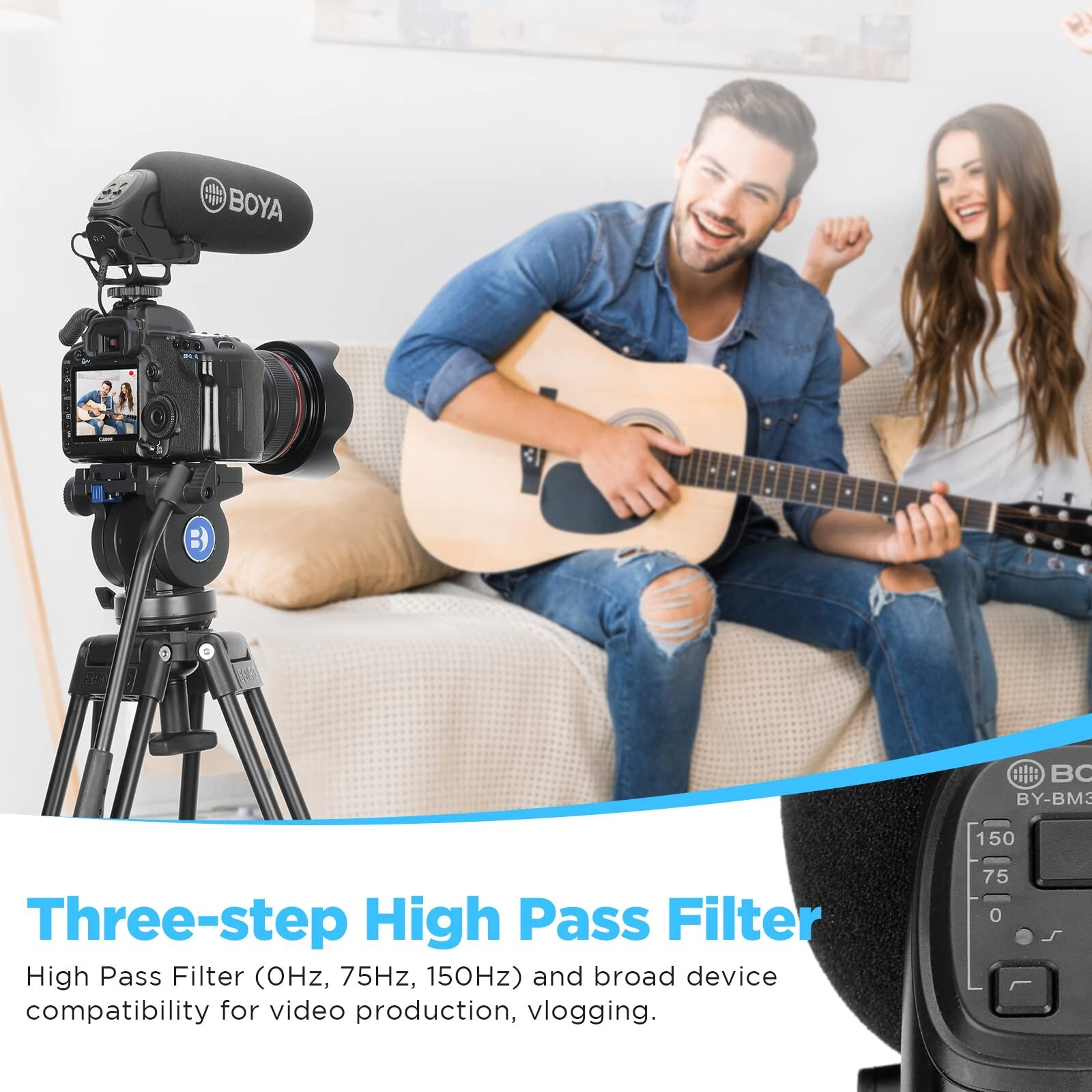 BOYA Camera Microphone, Shotgun Mic, Low Cut Filter, Gain, BY-BM3032