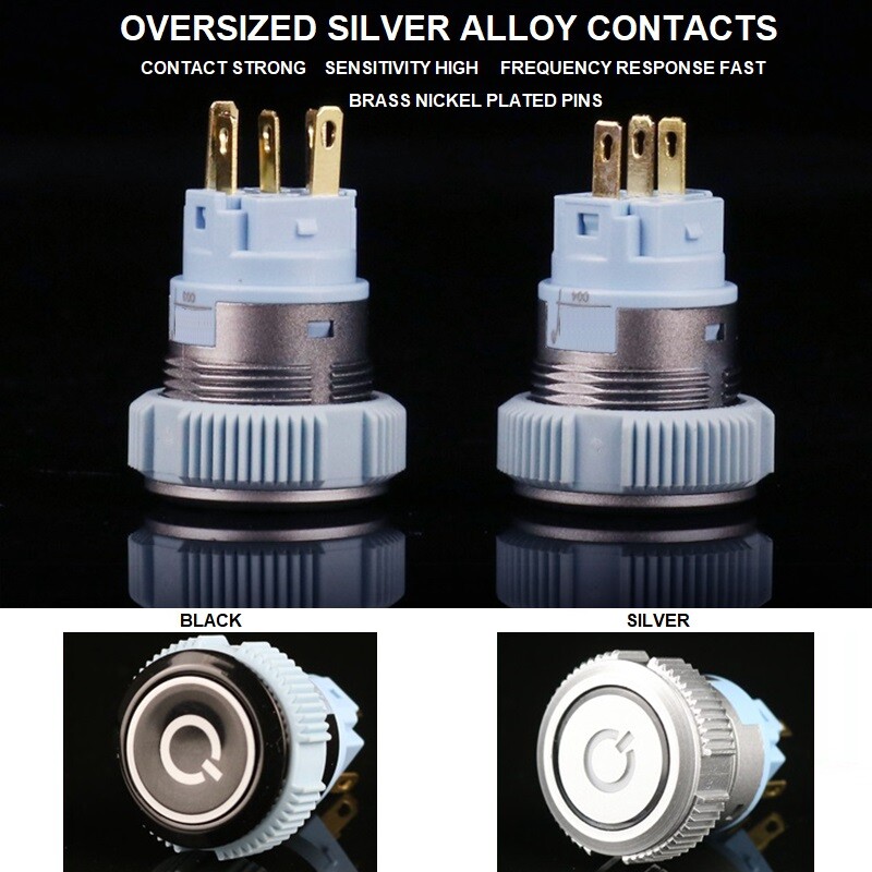 19mm Tri-color LED Black Plastic 2NO 2NC5A 250V Ring LED IP67 Push Button Switch