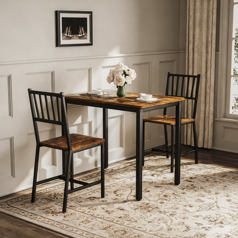 35" Dining Table with 2 Chairs, Industrial Kitchen Counter Set, Rustic Brown
