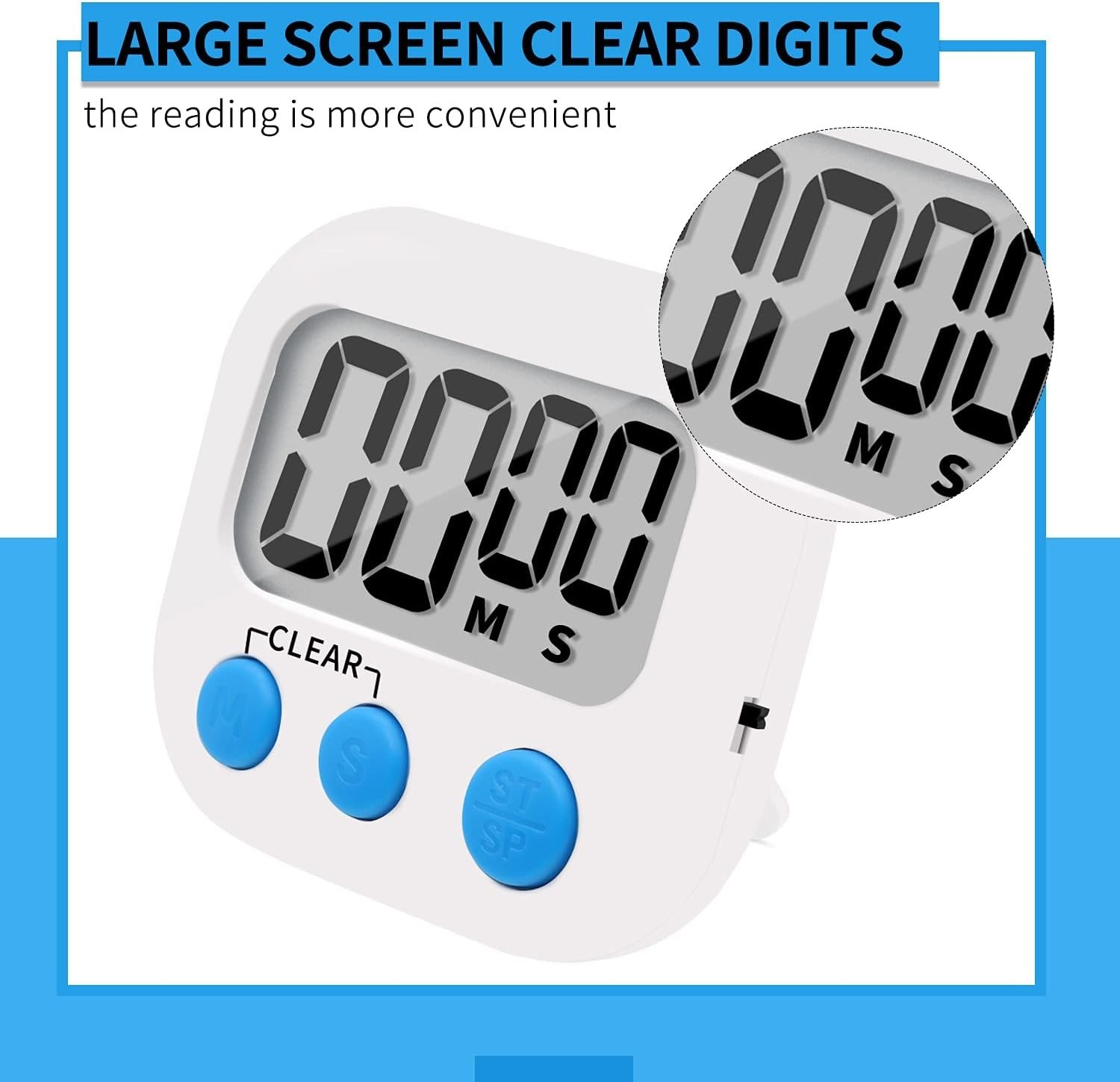 6 Pack Small Digital Kitchen Timer Magnetic Back and ON/Off Switch,Minute Sec...