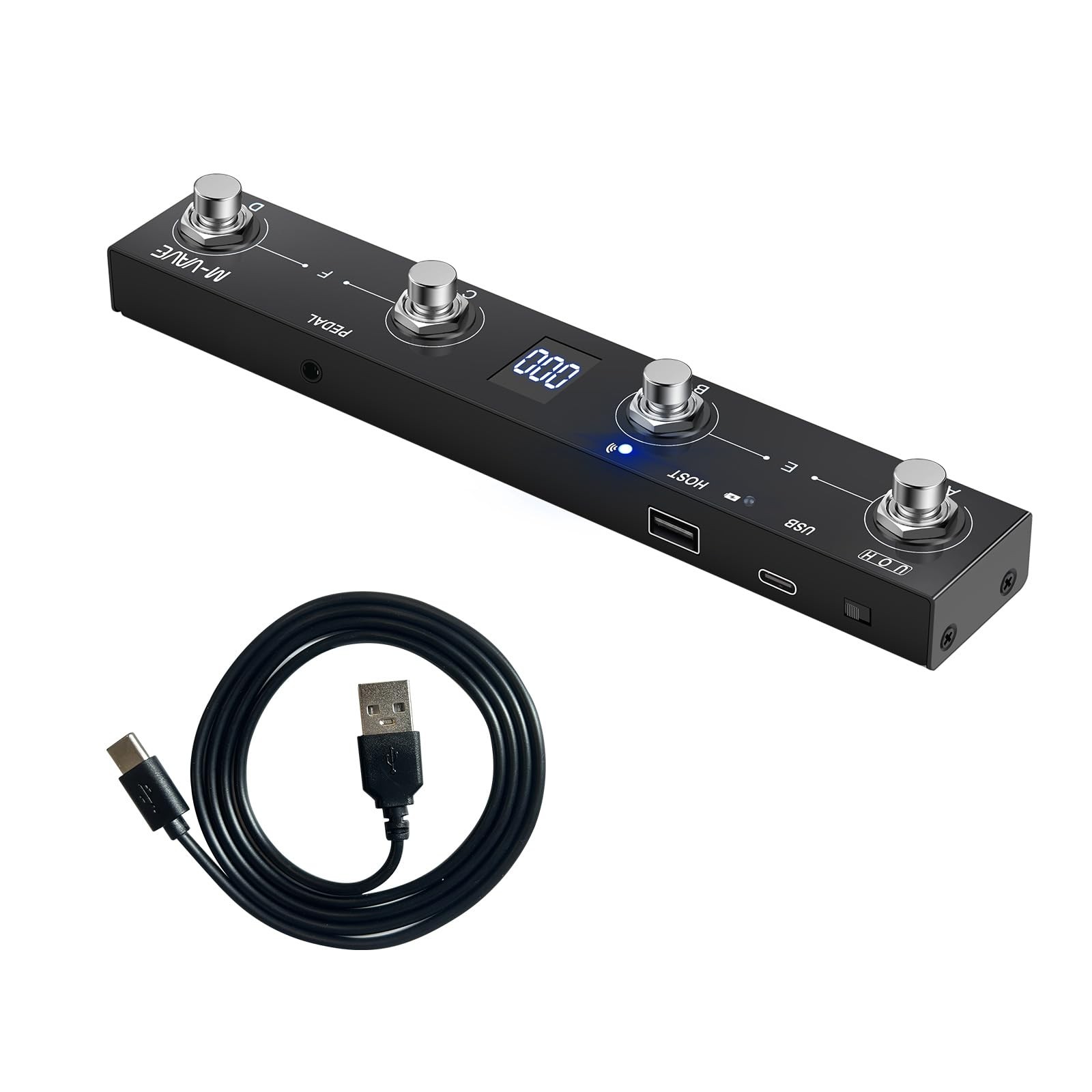 Wireless MIDI Guitar Foot Controller with 4 Buttons - Rechargeable Tuner Pedal