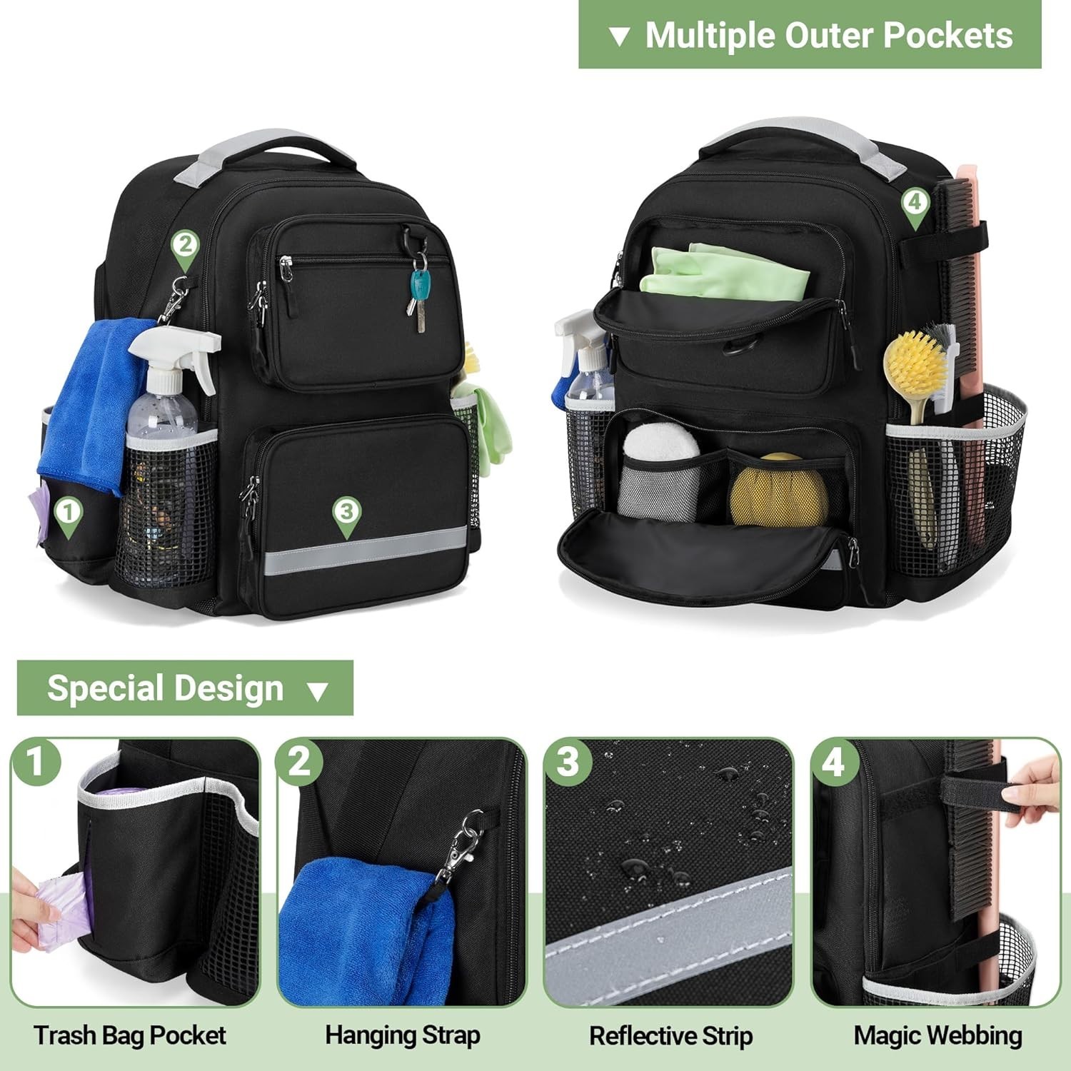Waterproof Cleaning Backpack with Multiple Pockets for Efficient Organization