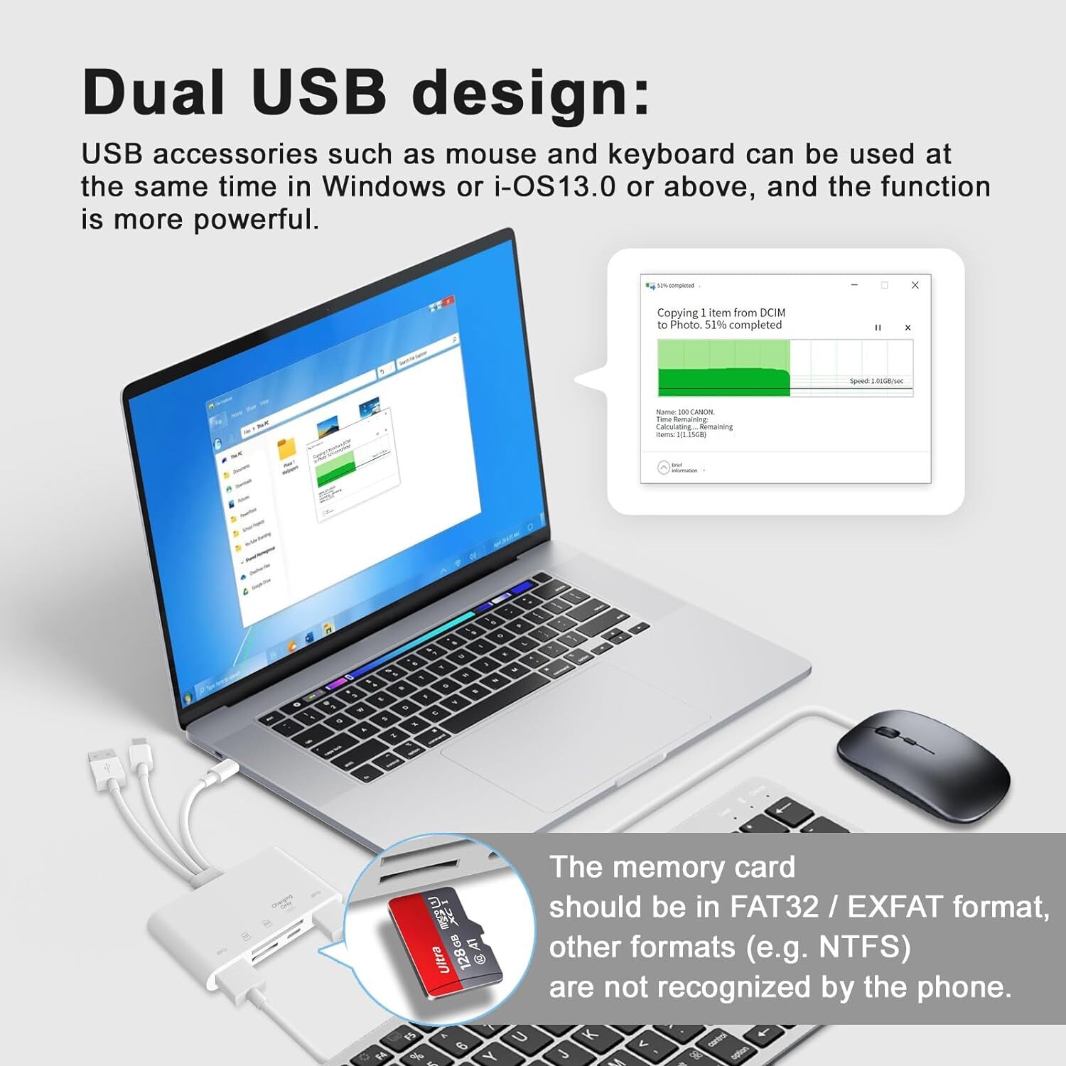 5 in 1 Memory Card Reader USB 3.0 OTG Adapter SD Card Reader For iPhone/iPad New
