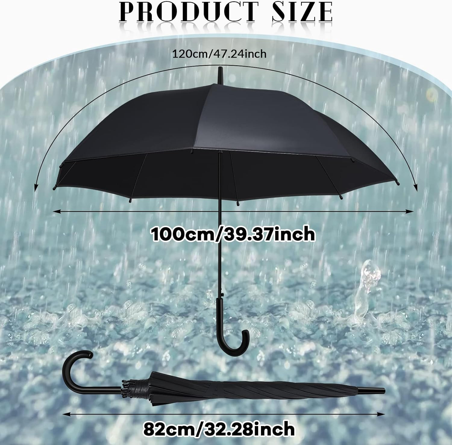 Black Umbrella Bulk Wedding Stick Umbrellas Large Canopy Windproof Rain Auto Ope