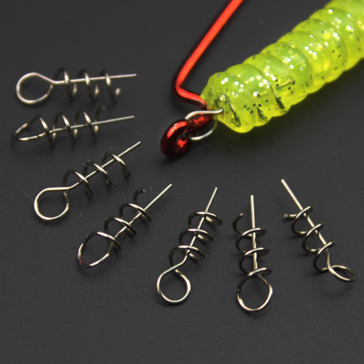 100 PCS Fishing Soft Worm Bait Lure Spring Fixed Hook Pin Latch Lock Needle